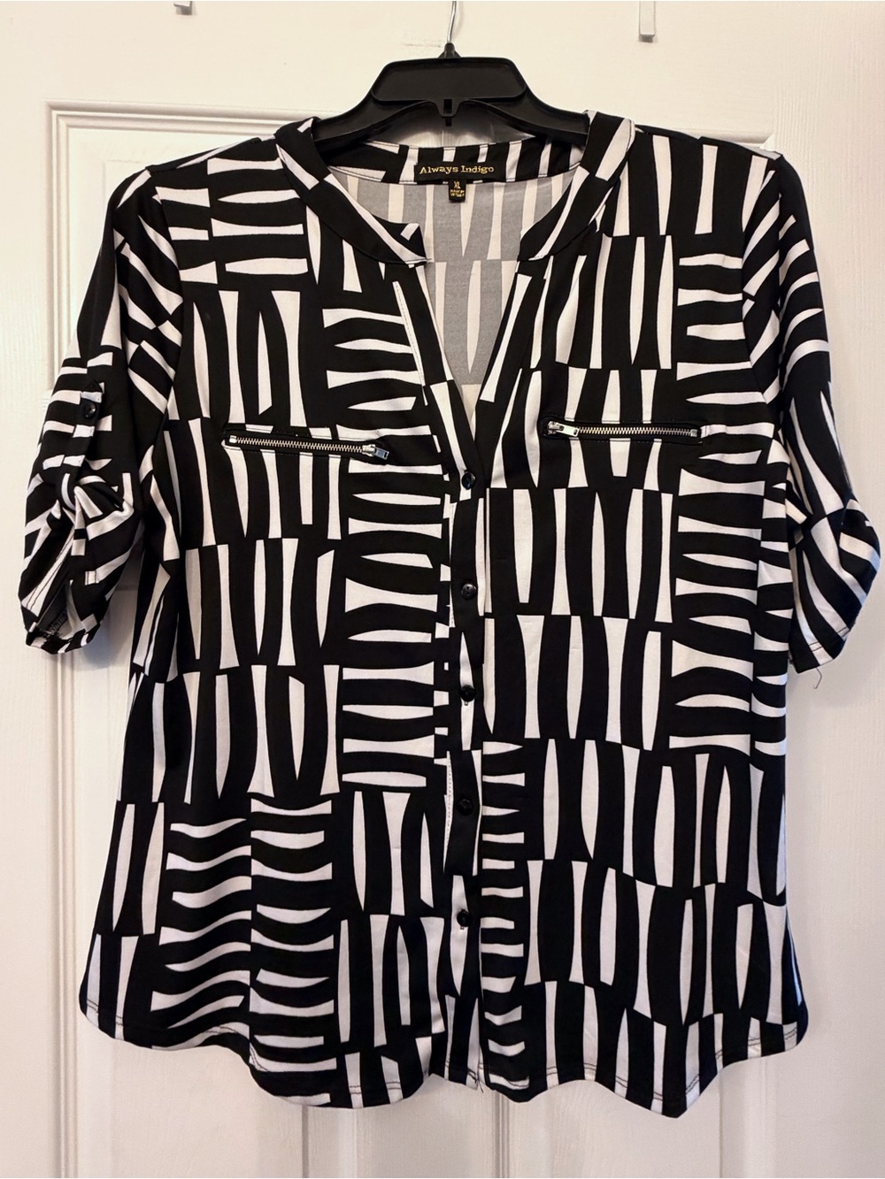 Always Indigo Black & White Geometric Top